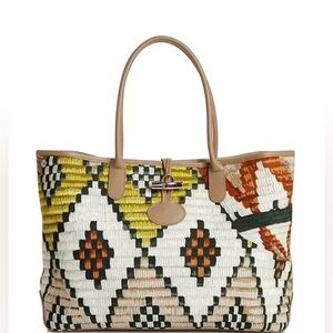 Longchamp Roseau Paniers D'art Shoulder Bag, Lime/multicolored Sienna RARE